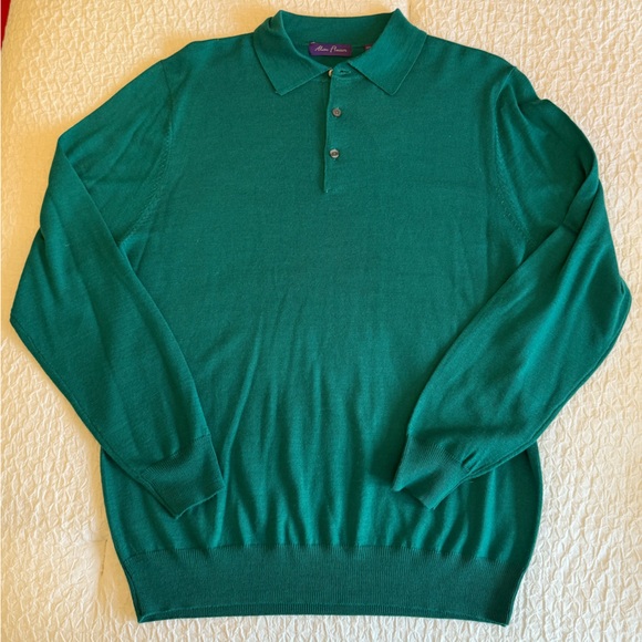 Alan Flusser Teal Merino Wool Long-Sleeve Polo Sweater – Size M - Picture 3 of 12